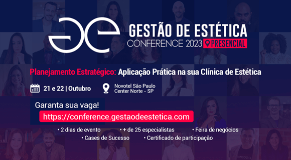 evento gestão de estética conference presencial 2023 com fotos dos palestrantes e informações
