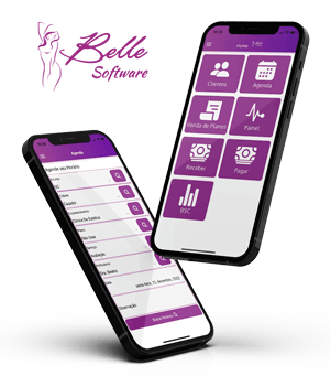 dois celulares com aplicativo do software para estética Belle Software