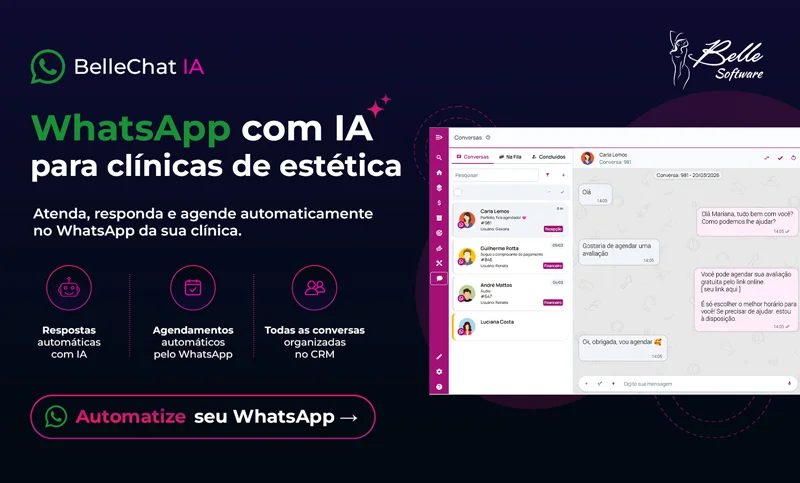 WhatsApp com IA para clínicas de estética automatizando respostas, agendamentos e conversas integradas ao CRM