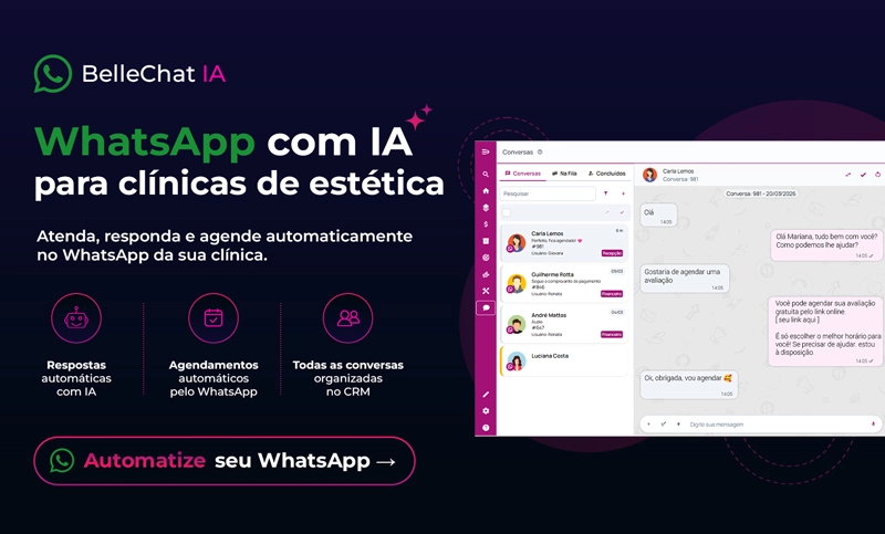 WhatsApp com IA para clínicas de estética automatizando respostas, agendamentos e conversas integradas ao CRM